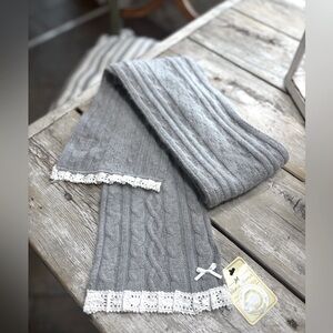 Patrick Francis Cable Knit Scarf with Lace Accent Gray- Wool/Angora NWT. 73”L